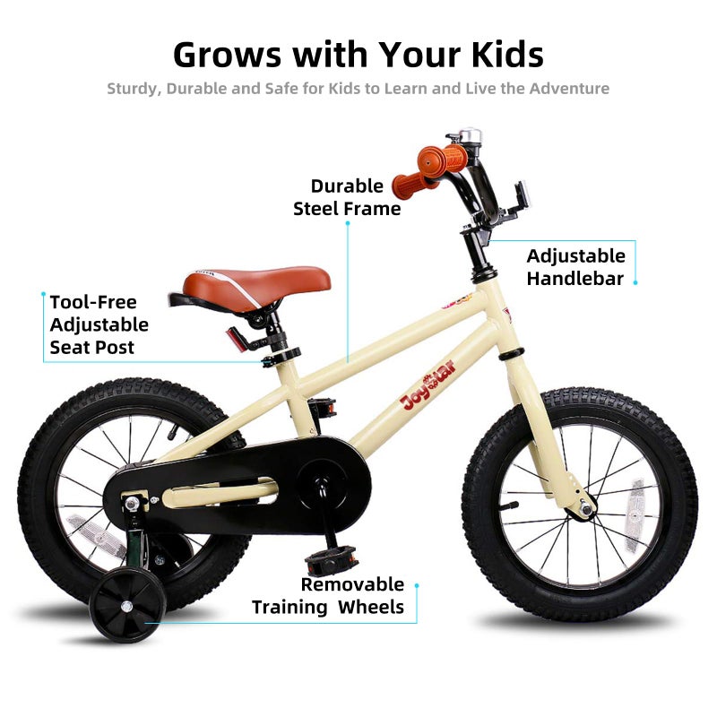 JOYSTAR 14 Inch Kids Bike for 3 4 5 Years Boys Girls Gifts Bikes Children Toddler Bicycles with Training Wheels BMX Style 85% Assembled Beige - Image 2